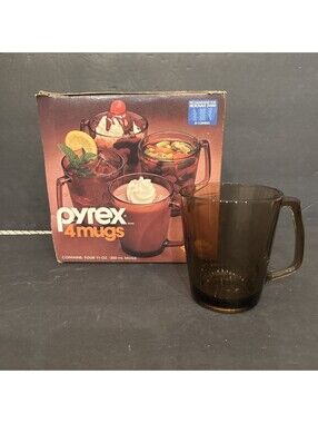 New Pyrex Fireside Set Of 4 Mugs Amber 11oz Mugs Drinkware by Corning